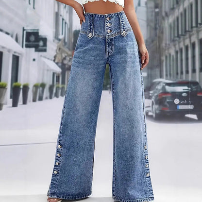 🥳2026 HOT SALE🥳💞50K+ SOLD!👵☀️ 50% OFF! High-Waist Wide-Leg Jeans – Gentle tummy control, easy pull-on style! Side slits let the breeze in, keep you cool. Flattering fit for everyday wear. 🌸👖