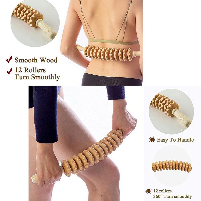 12 Rollers Curved Wooden Massage Stick
