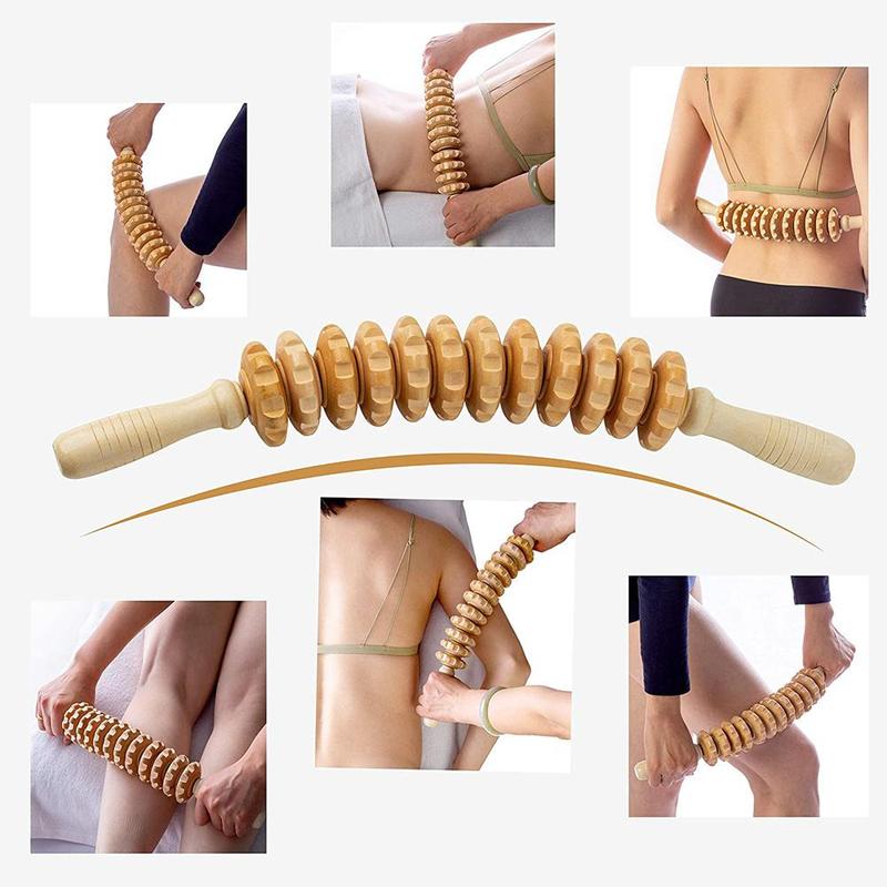 12 Rollers Curved Wooden Massage Stick