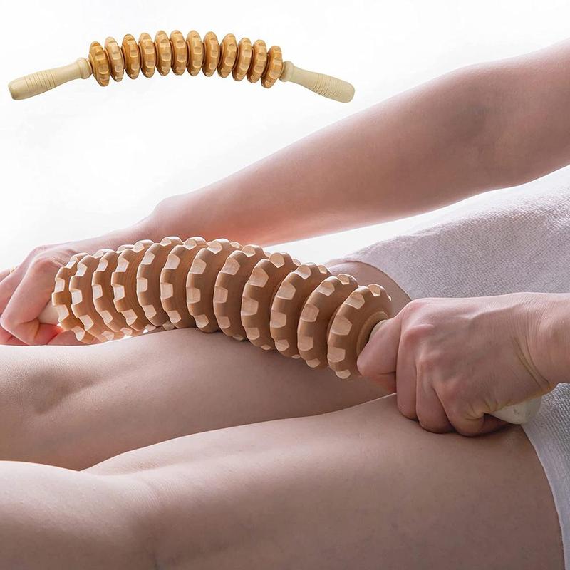 12 Rollers Curved Wooden Massage Stick