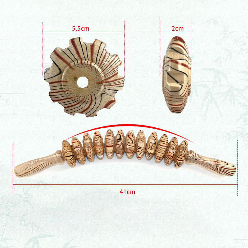 12 Rollers Curved Wooden Massage Stick
