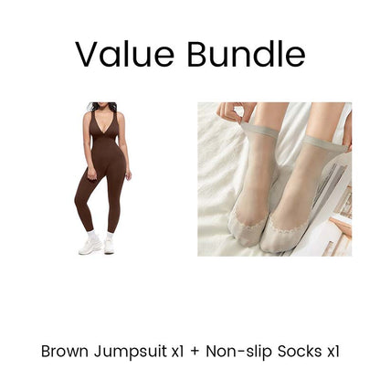 🥳2026 HOT SALE🥳💞50K+ SOLD!🌸🦋50% OFF High-Stretch V-Neck Jumpsuit – All-day ease for fitness & beyond. Breathable, flexible & effortlessly chic. Your go-to for movement. 🧘‍♀️💫