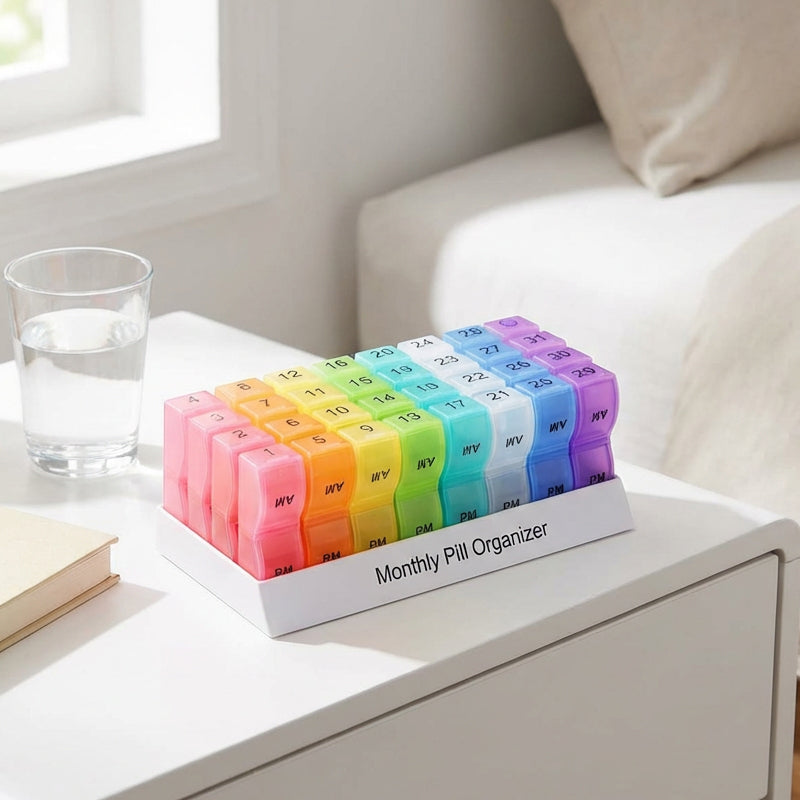 🥳2026 HOT SALE🥳💞50K+ SOLD!🌍✈️ 50% OFF! 4-Week Medication Travel Case – 31-day compartments, easy-open design. Ideal for seniors, vacations & weekly planning. 📅🔒