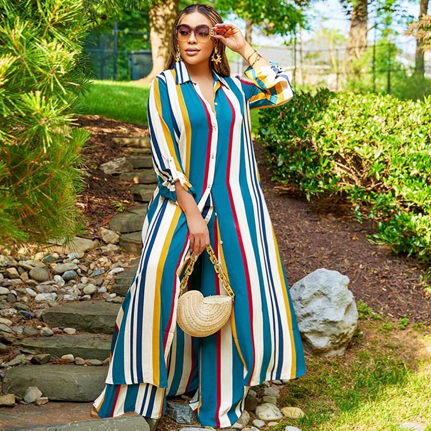 🥳2026 HOT SALE🥳💞50K+ SOLD!👵☕ 50% OFF! 2-Piece Striped Outfit – Two ways to wear! Long-sleeve top + comfy pants. Mix & match or wear together. Soft, breathable & no-fuss style. Your new go-to. 🌸👚