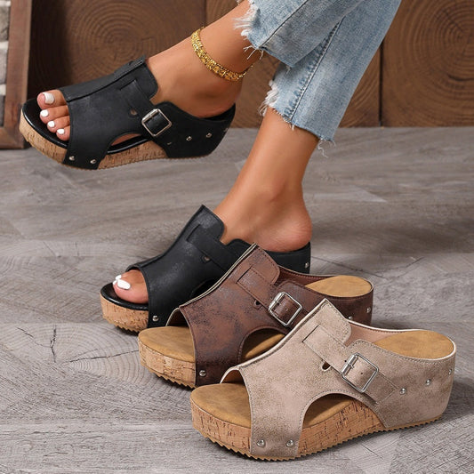 🥳2026 HOT SALE🥳💞50K+ SOLD!👡💨 50% OFF! Peep Toe Wedge Sandals – Thick platform, slip‑resistant sole. All‑day comfort without sacrificing height. 🌸✨