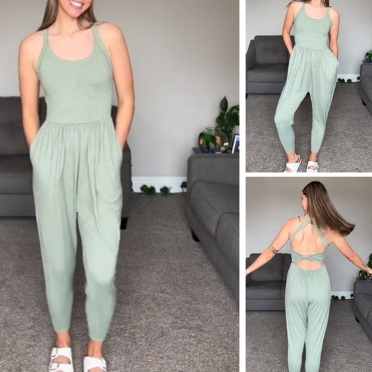 🥳2026 HOT SALE🥳💞50K+ SOLD!💥👵🦋 50% OFF! Twisted U-Neck Harem Jumpsuit – Flattering U-neck, gentle twist detail softens tummy. Side pockets for phone or specs. Easy pull-on, no tricky zips. Your new go-to for casual days. 🌸✨
