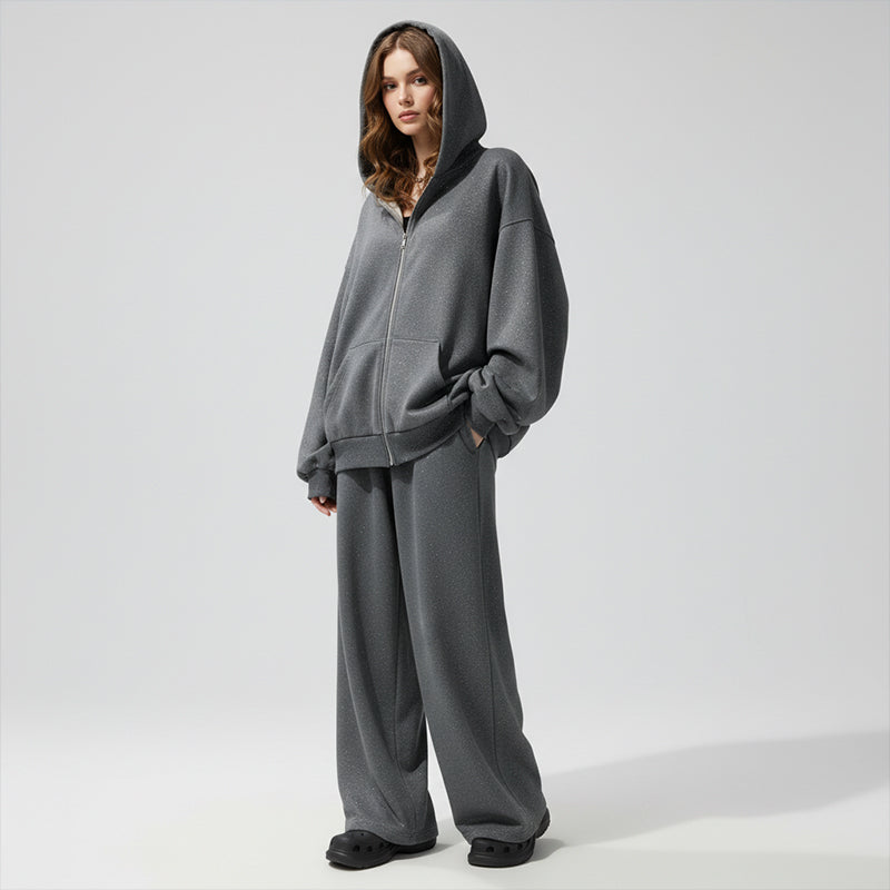 🥳2026 HOT SALE🥳💞50K+ SOLD!👵✨ 50% OFF! Glitter Zip-Up Hoodie Set – Soft wide-leg pants, easy zip-up style. Add a little sparkle to your everyday. Perfect for casual days. 🌸💫