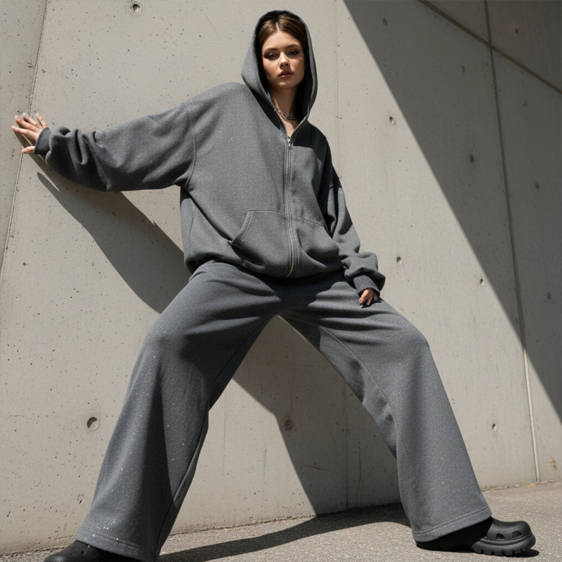 🥳2026 HOT SALE🥳💞50K+ SOLD!👵✨ 50% OFF! Glitter Zip-Up Hoodie Set – Soft wide-leg pants, easy zip-up style. Add a little sparkle to your everyday. Perfect for casual days. 🌸💫