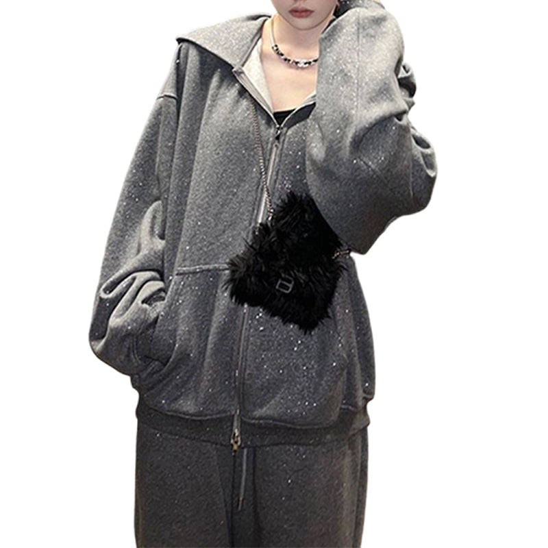 🥳2026 HOT SALE🥳💞50K+ SOLD!👵✨ 50% OFF! Glitter Zip-Up Hoodie Set – Soft wide-leg pants, easy zip-up style. Add a little sparkle to your everyday. Perfect for casual days. 🌸💫