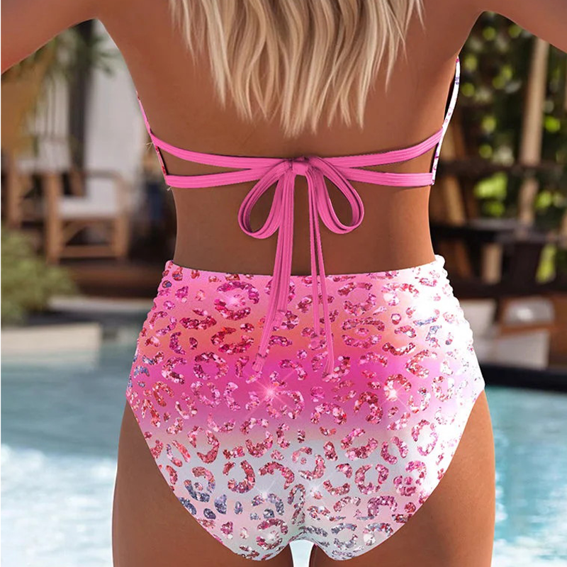🥳2026 HOT SALE🥳💞50K+ SOLD!🌸👙 50% OFF! High-Waisted Leopard Bikini – Flattering fit, trendy gradient print. Good coverage, easy to wear. Your holiday essential. 🏖️✨