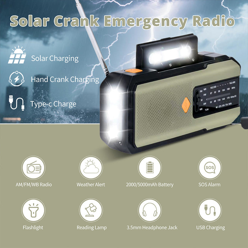 🥳2026 HOT SALE🥳💞50K+ SOLD! 📻🔋 Solar Hand-Crank Emergency Radio – 3 charging ways, 2000mAh power bank, SOS alarm & LED light. Stay connected & safe during UK storms & power cuts! 🛡️✅
