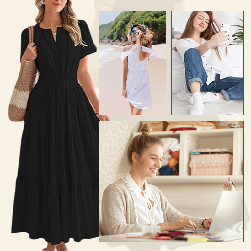 🥳2026 HOT SALE🥳💞50K+ SOLD!👵🌸 50% OFF! Boho Chic Smocked Maxi Dress – Flattering smocked waist, flowy fit. Perfect for garden parties or seaside strolls. Effortless summer elegance. 🌊✨