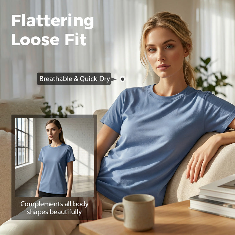 🥳2026 HOT SALE🥳💞50K+ SOLD!👚👕 50% OFF! Women's Loose-Fit T-Shirt – Classic crew neck, comfy cotton feel. Pairs with anything. Effortless style for any day. 🕊️🌿