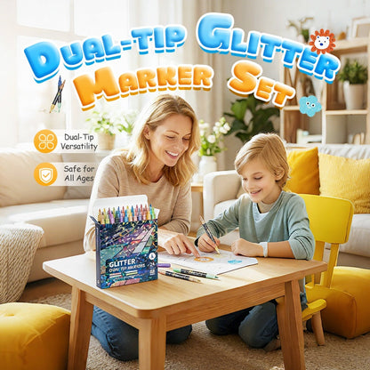 🥳2026 HOT SALE🥳💞50K+ SOLD! 🎨✨ Glitter Brush Markers – dual-tip design, shimmering ink makes cards & crafts sparkle. Safe non-toxic, no bleed through – perfect for handmade gifts the grandkids will treasure! 💌💚