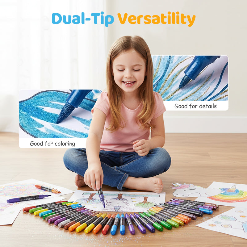 🥳2026 HOT SALE🥳💞50K+ SOLD! 🎨✨ Glitter Brush Markers – dual-tip design, shimmering ink makes cards & crafts sparkle. Safe non-toxic, no bleed through – perfect for handmade gifts the grandkids will treasure! 💌💚