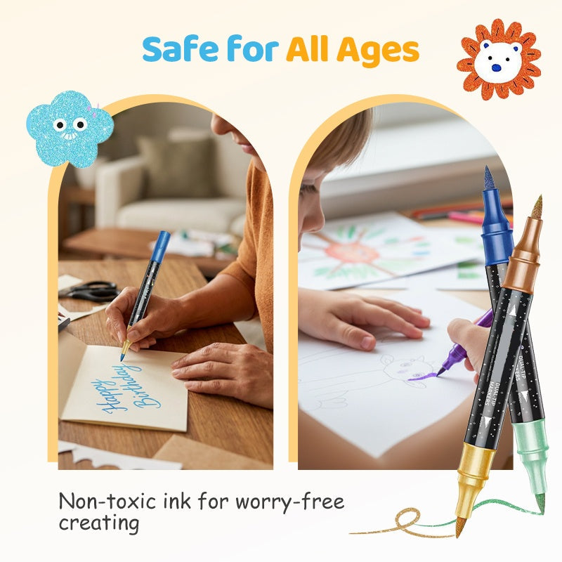 🥳2026 HOT SALE🥳💞50K+ SOLD! 🎨✨ Glitter Brush Markers – dual-tip design, shimmering ink makes cards & crafts sparkle. Safe non-toxic, no bleed through – perfect for handmade gifts the grandkids will treasure! 💌💚