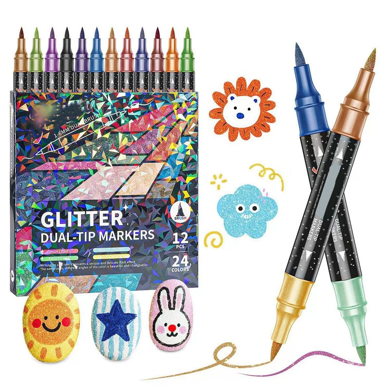 🥳2026 HOT SALE🥳💞50K+ SOLD! 🎨✨ Glitter Brush Markers – dual-tip design, shimmering ink makes cards & crafts sparkle. Safe non-toxic, no bleed through – perfect for handmade gifts the grandkids will treasure! 💌💚