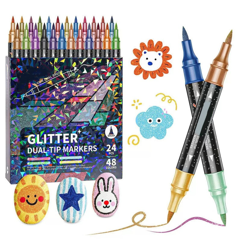 🥳2026 HOT SALE🥳💞50K+ SOLD! 🎨✨ Glitter Brush Markers – dual-tip design, shimmering ink makes cards & crafts sparkle. Safe non-toxic, no bleed through – perfect for handmade gifts the grandkids will treasure! 💌💚