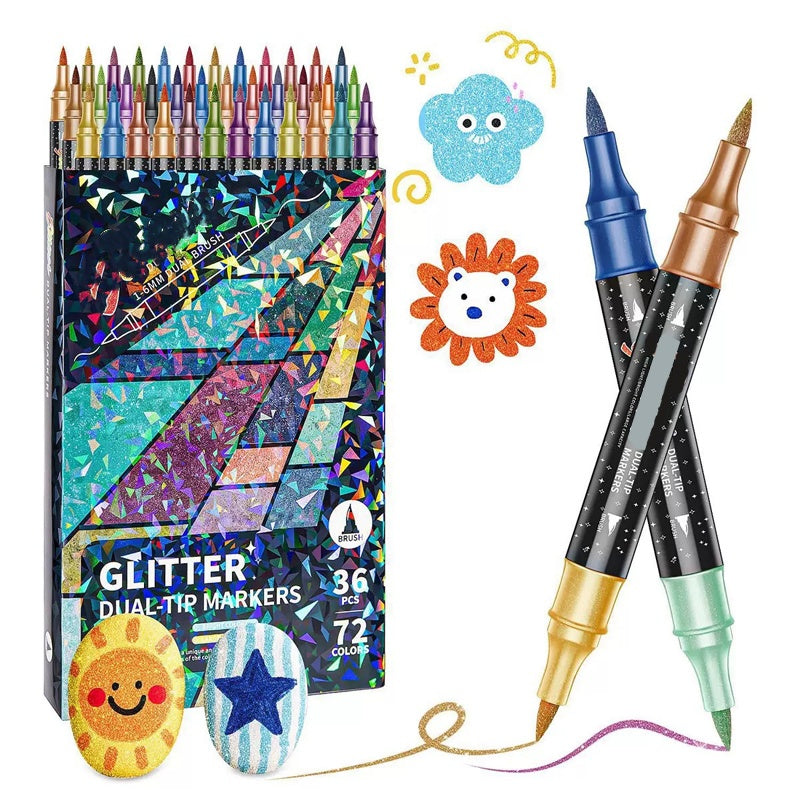 🥳2026 HOT SALE🥳💞50K+ SOLD! 🎨✨ Glitter Brush Markers – dual-tip design, shimmering ink makes cards & crafts sparkle. Safe non-toxic, no bleed through – perfect for handmade gifts the grandkids will treasure! 💌💚