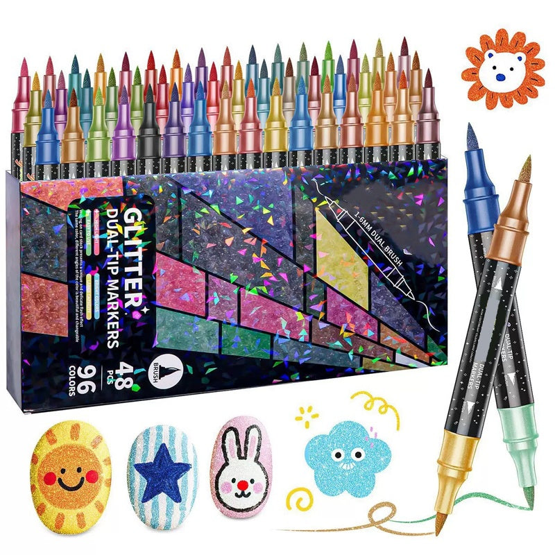 🥳2026 HOT SALE🥳💞50K+ SOLD! 🎨✨ Glitter Brush Markers – dual-tip design, shimmering ink makes cards & crafts sparkle. Safe non-toxic, no bleed through – perfect for handmade gifts the grandkids will treasure! 💌💚