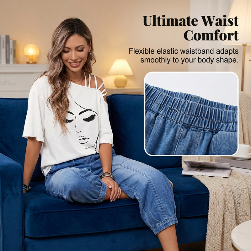 🥳2026 HOT SALE🥳💞50K+ SOLD!💕🌸 50% OFF! Women’s High-Rise Cropped Jeans – Elastic waist, relaxed through hip & thigh. Modern cropped length shows off footwear. A versatile denim staple. 👖✅