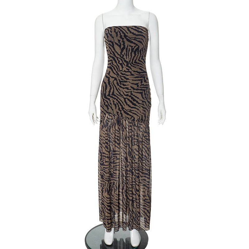 🥳2026 HOT SALE🥳💞50K+ SOLD!💥🌸🌙 50% OFF! Tulle Patchwork Maxi Dress – Bold pattern, flattering mesh panels. High slit elongates, strapless backless design. Lightweight & breathable for all-night elegance. Perfect for galas or special evenings. 👗✨