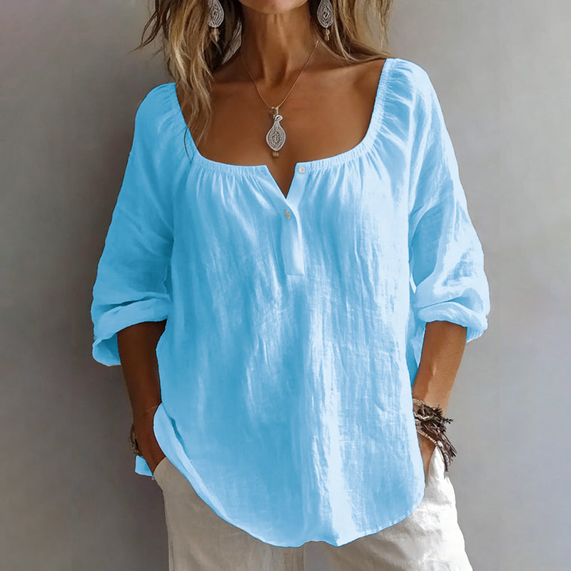 🥳2026 HOT SALE🥳💞50K+ SOLD!💕👗 50% OFF! Women’s Long Sleeve U-Neck Top – Soft fabric, flows beautifully. Elegant neckline frames collarbones. Perfect for layering or wearing solo. Your new go-to. 🌸✅