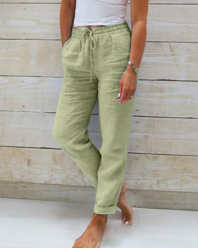 🥳2026 HOT SALE🥳💞50K+ SOLD!👖🌸 50% OFF! Cotton Linen Wide Leg Pants – Breathable & soft for summer. Elastic drawstring waist, easy on/off. Relaxed fit flatters every leg. Khaki, blue, black & more. Your everyday essential. 🌿✨
