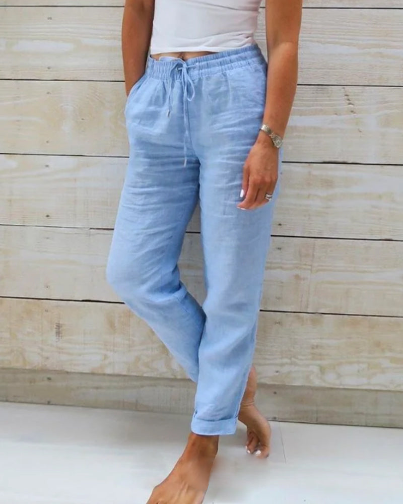 🥳2026 HOT SALE🥳💞50K+ SOLD!👖🌸 50% OFF! Cotton Linen Wide Leg Pants – Breathable & soft for summer. Elastic drawstring waist, easy on/off. Relaxed fit flatters every leg. Khaki, blue, black & more. Your everyday essential. 🌿✨