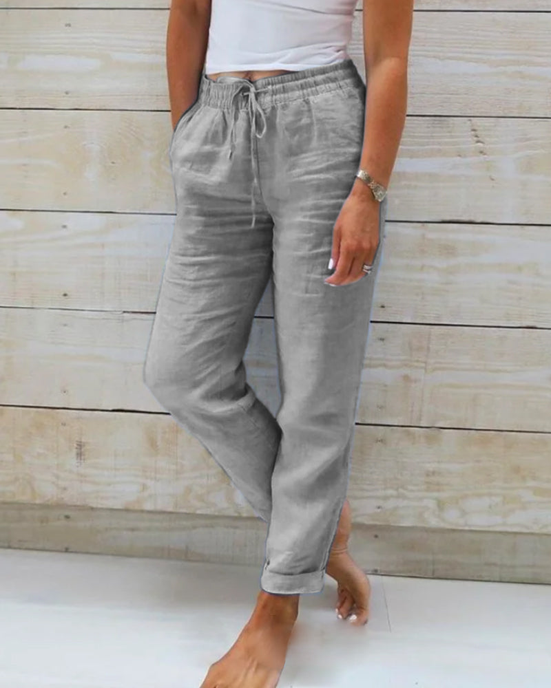 🥳2026 HOT SALE🥳💞50K+ SOLD!👖🌸 50% OFF! Cotton Linen Wide Leg Pants – Breathable & soft for summer. Elastic drawstring waist, easy on/off. Relaxed fit flatters every leg. Khaki, blue, black & more. Your everyday essential. 🌿✨