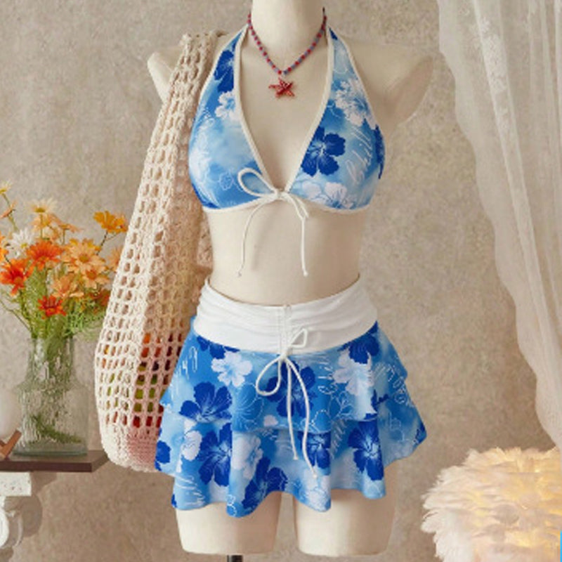 🥳2026 HOT SALE🥳💞50K+ SOLD!💕✨ 50% OFF! 3-Piece Tropical Bikini Set – Ruffled skirt adds flattering coverage. Adjustable halter top for perfect lift. Quick-dry & stretchy. A holiday must-have. 🎁🌊