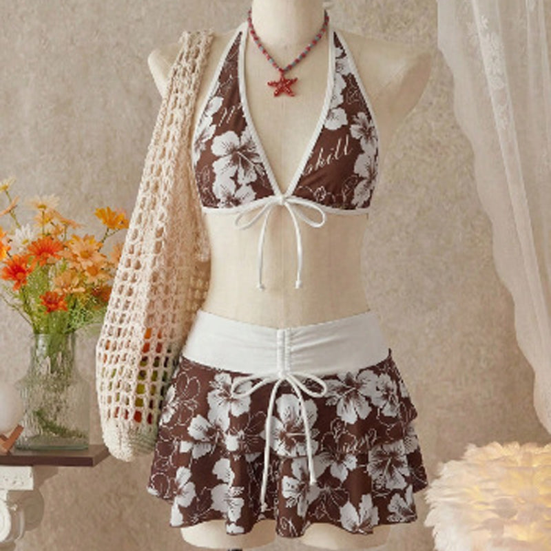 🥳2026 HOT SALE🥳💞50K+ SOLD!💕✨ 50% OFF! 3-Piece Tropical Bikini Set – Ruffled skirt adds flattering coverage. Adjustable halter top for perfect lift. Quick-dry & stretchy. A holiday must-have. 🎁🌊