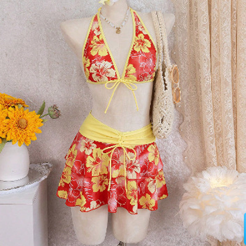 🥳2026 HOT SALE🥳💞50K+ SOLD!💕✨ 50% OFF! 3-Piece Tropical Bikini Set – Ruffled skirt adds flattering coverage. Adjustable halter top for perfect lift. Quick-dry & stretchy. A holiday must-have. 🎁🌊