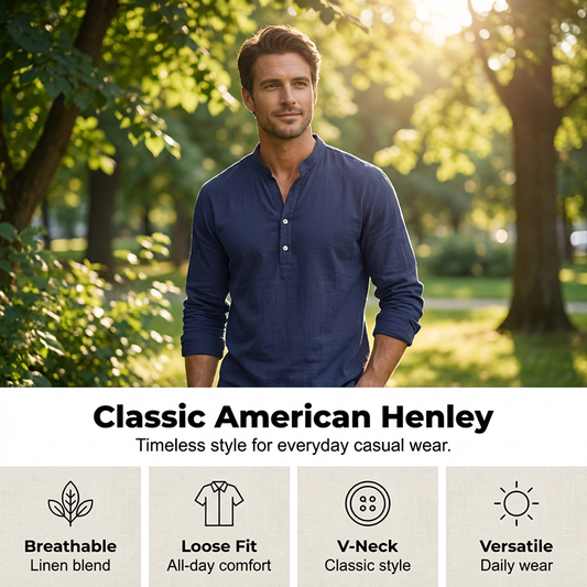 🥳2026 HOT SALE🥳💞50K+ SOLD!✅🌟 50% OFF! Men‘s Linen Blend Henley Shirt – Breathable & soft, all-day comfort. Classic button placket. Pairs with jeans or chinos. Your new go-to. 👔🕊️