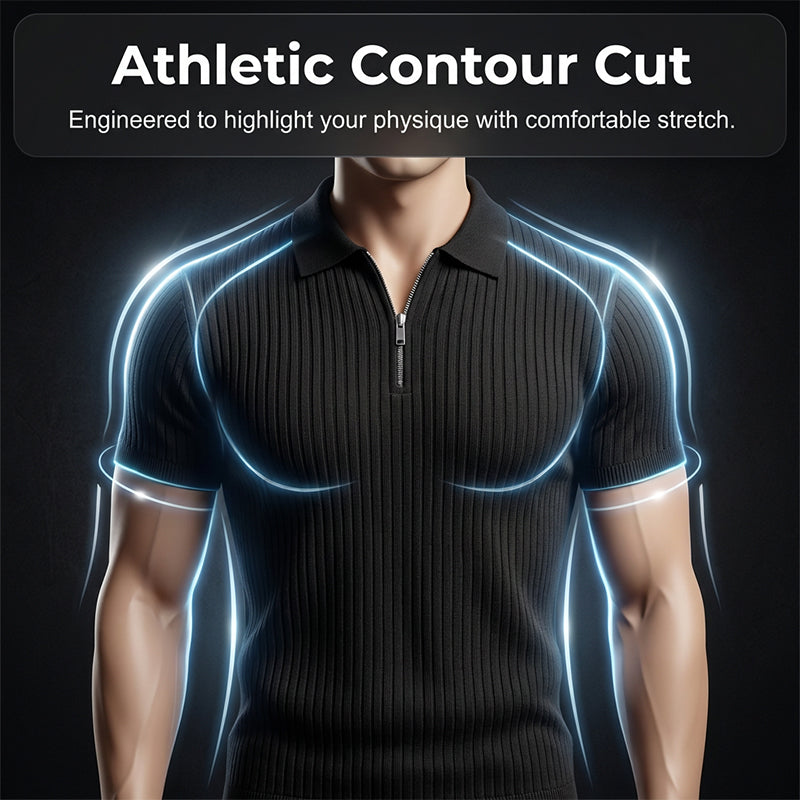 🥳2026 HOT SALE🥳💞50K+ SOLD!👔🔥 50% OFF! Short Sleeve Ribbed Knit Zip-Up Shirt – Muscle fit silhouette, high-stretch fabric. Quarter-zip collar for easy on/off. Soft & breathable. Perfect for casual or office. ✅✨