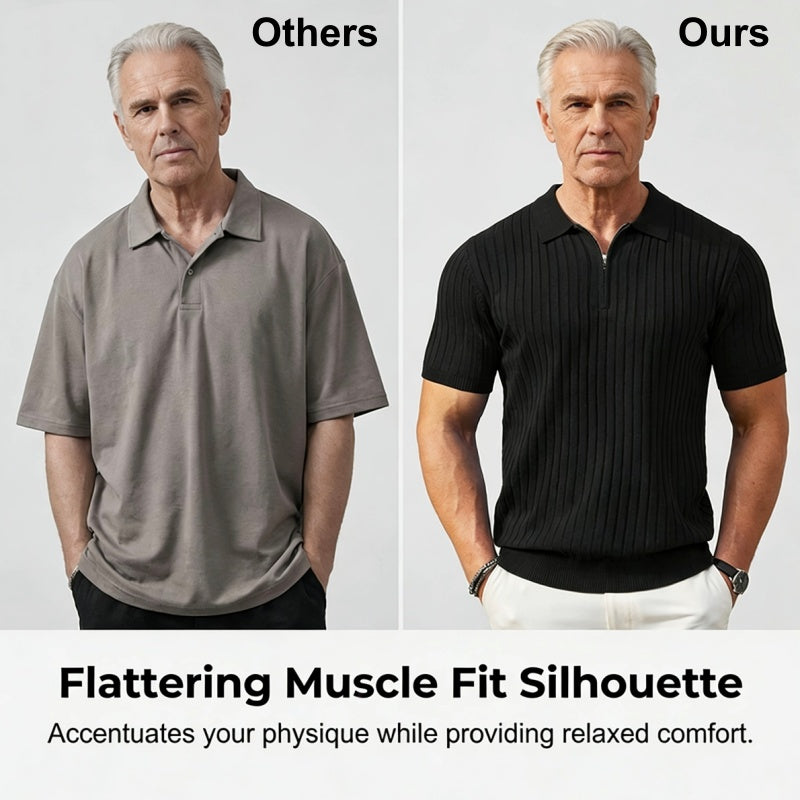 🥳2026 HOT SALE🥳💞50K+ SOLD!👔🔥 50% OFF! Short Sleeve Ribbed Knit Zip-Up Shirt – Muscle fit silhouette, high-stretch fabric. Quarter-zip collar for easy on/off. Soft & breathable. Perfect for casual or office. ✅✨