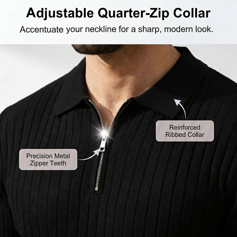 🥳2026 HOT SALE🥳💞50K+ SOLD!👔🔥 50% OFF! Short Sleeve Ribbed Knit Zip-Up Shirt – Muscle fit silhouette, high-stretch fabric. Quarter-zip collar for easy on/off. Soft & breathable. Perfect for casual or office. ✅✨