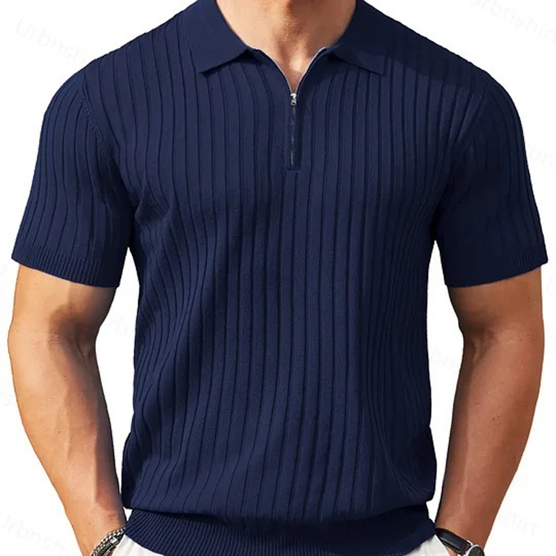 🥳2026 HOT SALE🥳💞50K+ SOLD!👔🔥 50% OFF! Short Sleeve Ribbed Knit Zip-Up Shirt – Muscle fit silhouette, high-stretch fabric. Quarter-zip collar for easy on/off. Soft & breathable. Perfect for casual or office. ✅✨