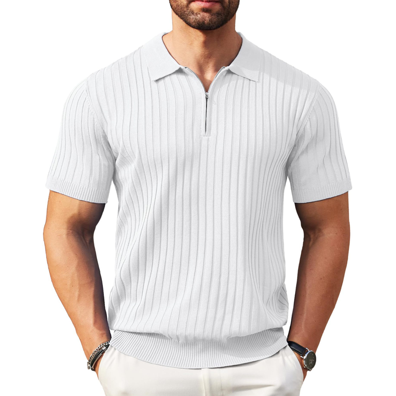 🥳2026 HOT SALE🥳💞50K+ SOLD!👔🔥 50% OFF! Short Sleeve Ribbed Knit Zip-Up Shirt – Muscle fit silhouette, high-stretch fabric. Quarter-zip collar for easy on/off. Soft & breathable. Perfect for casual or office. ✅✨