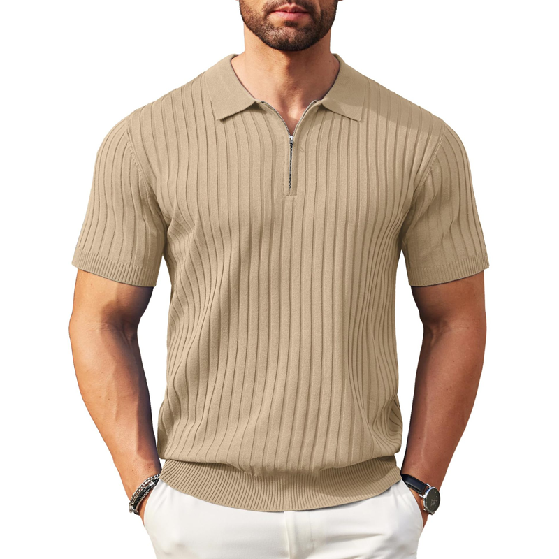 🥳2026 HOT SALE🥳💞50K+ SOLD!👔🔥 50% OFF! Short Sleeve Ribbed Knit Zip-Up Shirt – Muscle fit silhouette, high-stretch fabric. Quarter-zip collar for easy on/off. Soft & breathable. Perfect for casual or office. ✅✨