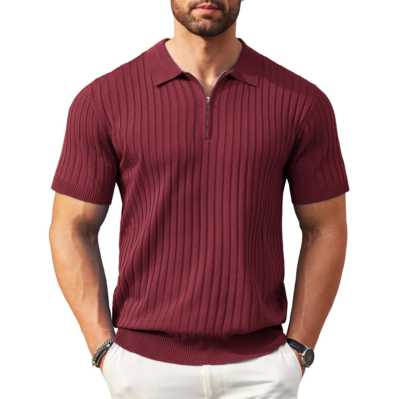 🥳2026 HOT SALE🥳💞50K+ SOLD!👔🔥 50% OFF! Short Sleeve Ribbed Knit Zip-Up Shirt – Muscle fit silhouette, high-stretch fabric. Quarter-zip collar for easy on/off. Soft & breathable. Perfect for casual or office. ✅✨