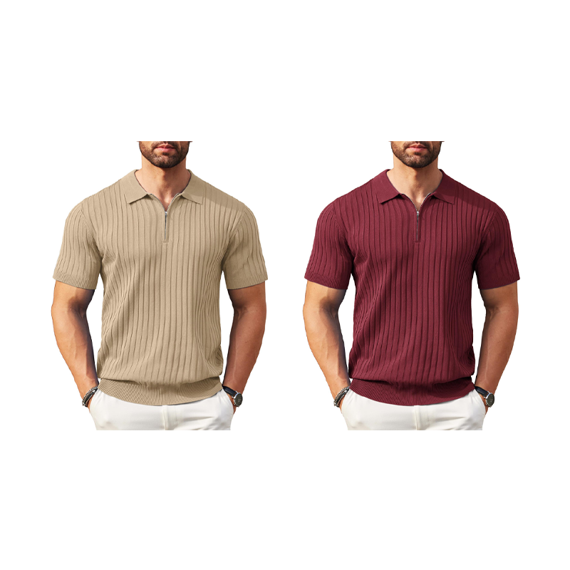 🥳2026 HOT SALE🥳💞50K+ SOLD!👔🔥 50% OFF! Short Sleeve Ribbed Knit Zip-Up Shirt – Muscle fit silhouette, high-stretch fabric. Quarter-zip collar for easy on/off. Soft & breathable. Perfect for casual or office. ✅✨