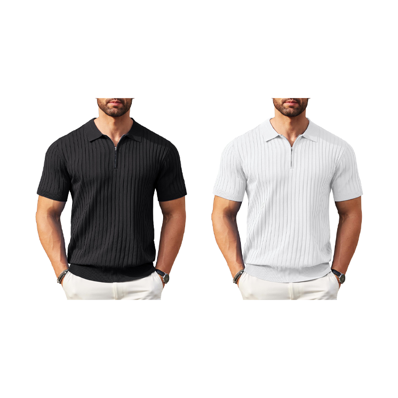🥳2026 HOT SALE🥳💞50K+ SOLD!👔🔥 50% OFF! Short Sleeve Ribbed Knit Zip-Up Shirt – Muscle fit silhouette, high-stretch fabric. Quarter-zip collar for easy on/off. Soft & breathable. Perfect for casual or office. ✅✨