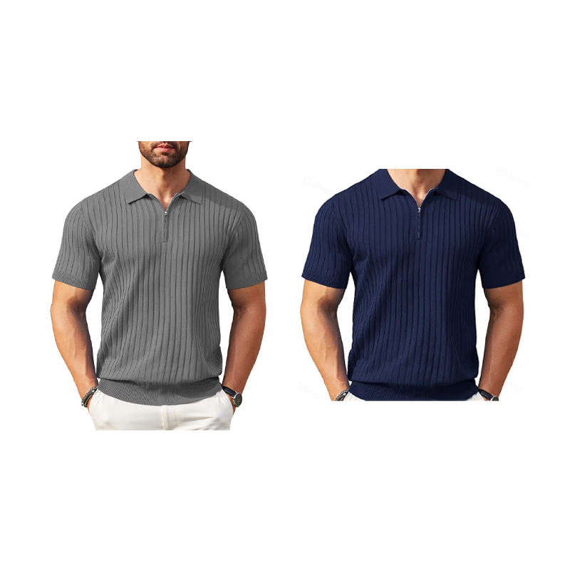 🥳2026 HOT SALE🥳💞50K+ SOLD!👔🔥 50% OFF! Short Sleeve Ribbed Knit Zip-Up Shirt – Muscle fit silhouette, high-stretch fabric. Quarter-zip collar for easy on/off. Soft & breathable. Perfect for casual or office. ✅✨