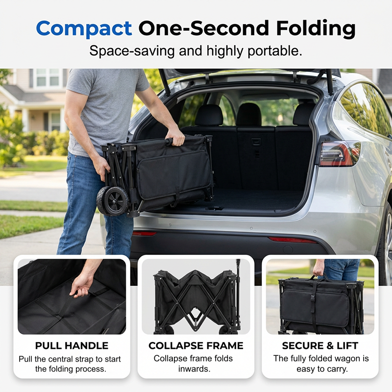 🥳2026 HOT SALE🥳💞50K+ SOLD!🚚🏕️ 50% OFF! Heavy‑Duty Collapsible Wagon Cart – 130L capacity, 80kg load, all‑terrain wheels. Thickened carbon steel frame – haul garden supplies & shopping with ease! 🛒✨