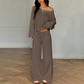 🥳2026 HOT SALE🥳💞50K+ SOLD!💕👖 50% OFF! 2-Piece Off-Shoulder Outfit – Wear together or mix & match. Flowing wide-leg pants, all-day comfort. Perfect for lounging or casual outings. Your new favourite. 🌿✅