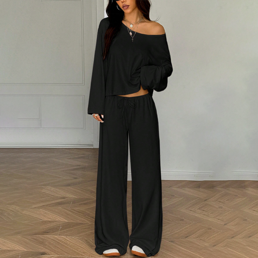 🥳2026 HOT SALE🥳💞50K+ SOLD!💕👖 50% OFF! 2-Piece Off-Shoulder Outfit – Wear together or mix & match. Flowing wide-leg pants, all-day comfort. Perfect for lounging or casual outings. Your new favourite. 🌿✅