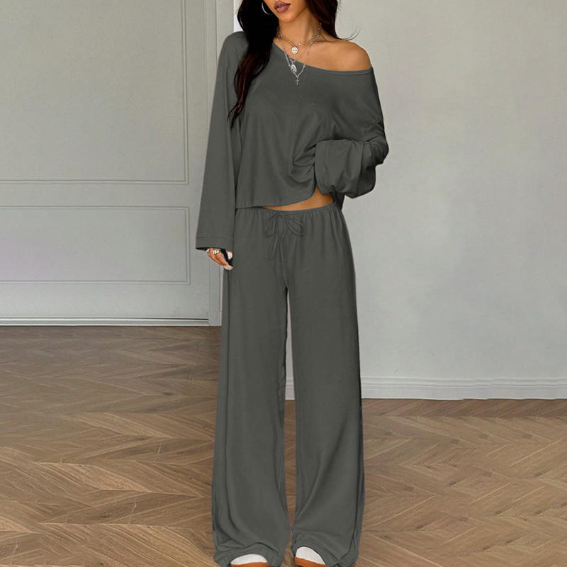 🥳2026 HOT SALE🥳💞50K+ SOLD!💕👖 50% OFF! 2-Piece Off-Shoulder Outfit – Wear together or mix & match. Flowing wide-leg pants, all-day comfort. Perfect for lounging or casual outings. Your new favourite. 🌿✅