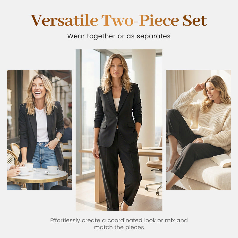 🥳2026 HOT SALE🥳💞50K+ SOLD!🎀💫 50% OFF! Women's Tapered Pants & Blazer Set – Open-front design, relaxed fit. Neutral colors pair with anything. Effortless elegance for any occasion. 🛡️🕊️
