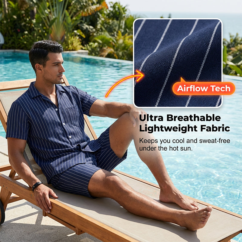 🥳2026 HOT SALE🥳💞50K+ SOLD!🏖️💨 50% OFF! 2-Piece Beach Set – Lightweight & moisture-wicking. Unbuttoned for casual beach look, buttoned up for smart-casual. 6 colors, sizes S-3XL. Your summer essential. 🩳✨